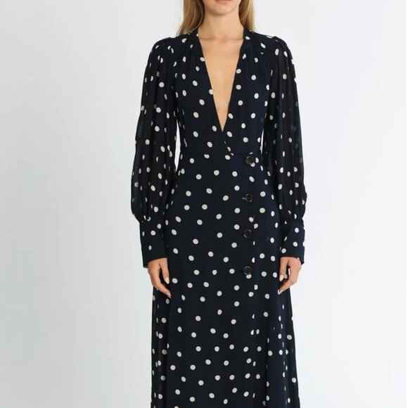 GANNI Dresses & Skirts - NWT GANNI Polka-Dot Georgette Wrap Midi Dress- Size 40